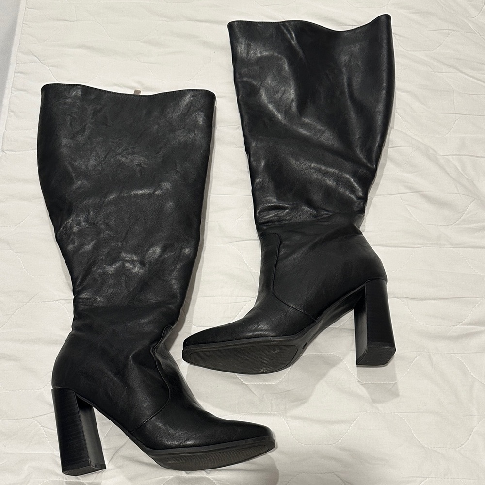 Black faux Leather Knee-High Boots